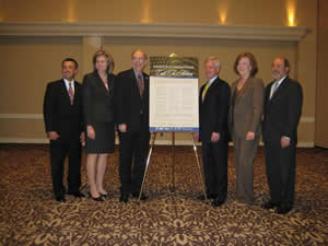 From left to right: Gerardo de los Santos, president of the League for Innovation in the Community College; Evelyn Waiwaiole, director of the National Institute for Staff and Organizational Development; George Boggs, president of the American Association of Community Colleges; Rod Risley, executive director of the Phi Theta Kappa Honor Society; Kay McClenney, director of the Center for Commnity College Student Engagement; J. Noah Brown, president of the Association of Community College Trustees.