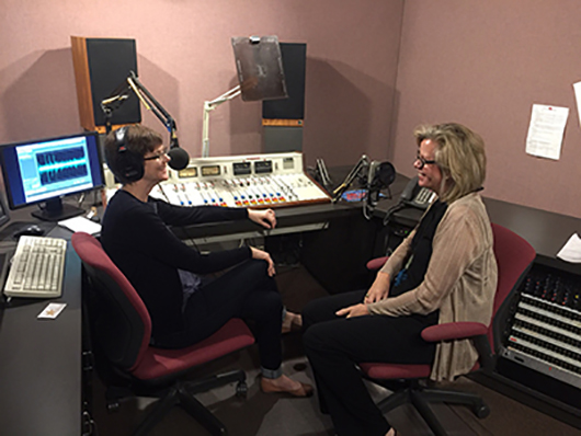 Center Executive Director Evelyn Waiwaiole with 
            Marketplace senior education correspondent Amy Scott